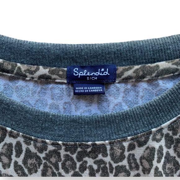 SPLENDID Fleece Sweater Leopard Print Yellow Cozy Gray Casual Relaxed Fit Small - Picture 5 of 7